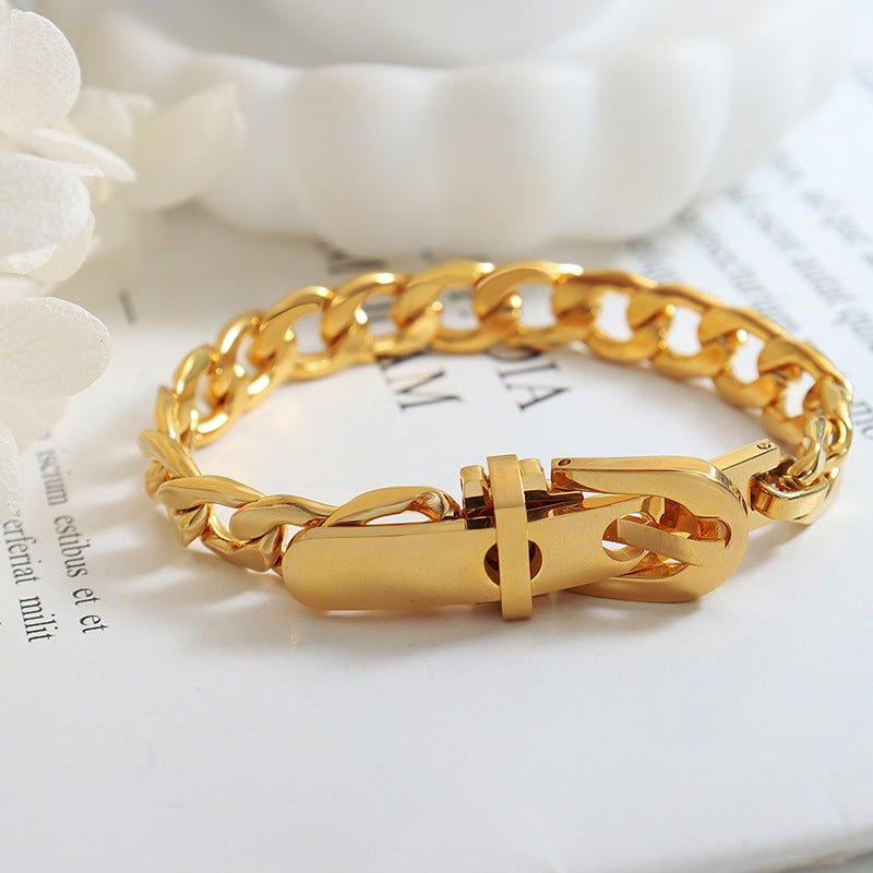 Bracelet Thick Chain Press Buckle Strap Buckle Bracelet Titanium Steel Plated 18k Gold Temperament Hand Jewelry E199