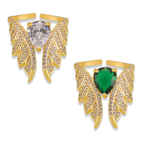 Temperament elegant copper inlaid zircon ring geometric wings diamond design ring accessories ring