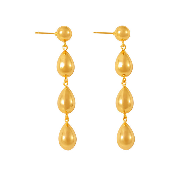 Geometric water drop-shaped fringed earrings light luxury fashion versatile design copper material plated 18k gold earrings women