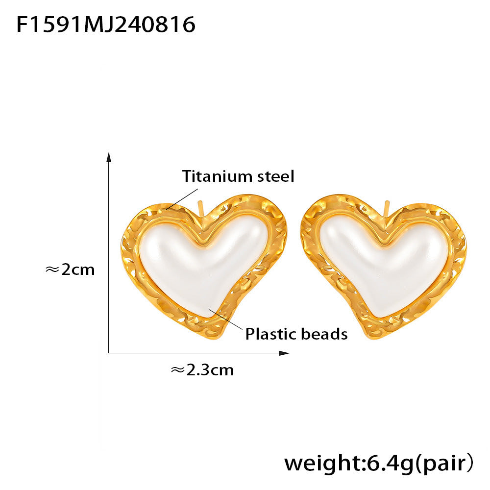 Light luxury love rubber bead stud earrings female fashion Internet celebrity titanium steel 18K Gold Plated PVD earrings