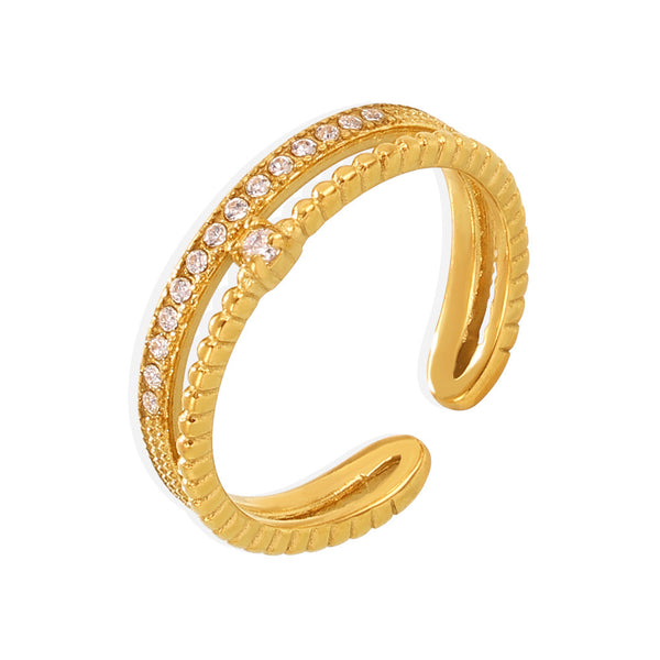 Ring double layer casting opening 3A super flash zircon ring titanium steel plated 18k gold adjustable ring