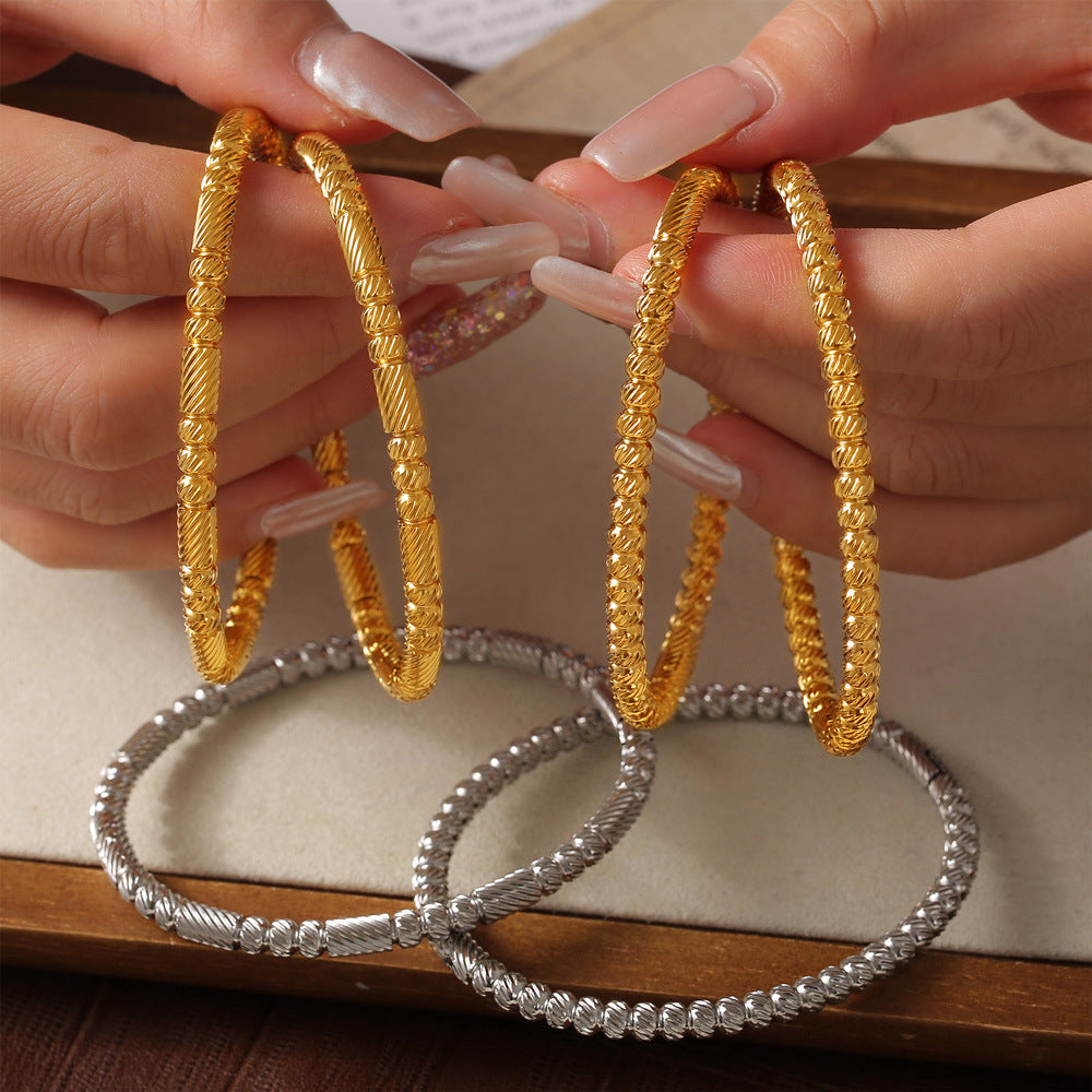 Fashion commuter personality minimalist elegant jewelry geometric texture round bead splicing design titanium steel gold-plated bracelet pp