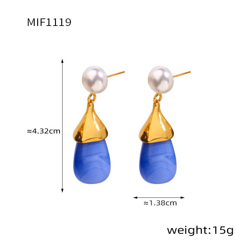 Dopamine candy color light luxury resin colorful earrings titanium steel niche exquisite temperament earrings jewelry spot
