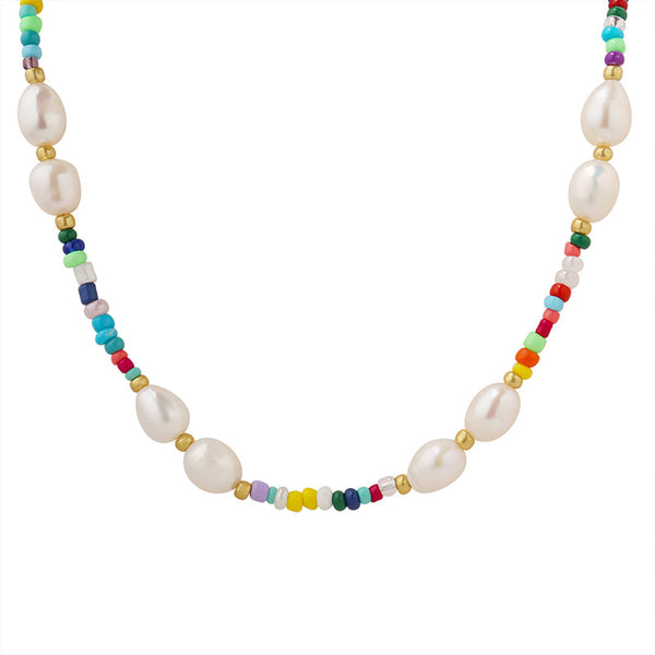 Colorful glass beads, natural freshwater pearls, titanium steel necklaces, cross-border hot-selling fashion trends