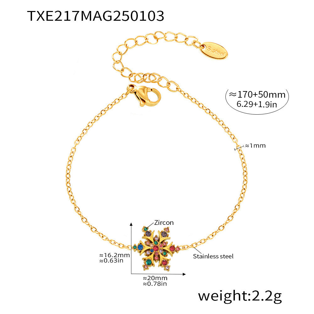 Christmas snowflake handmade inlaid zircon necklace stud earrings bracelet atmosphere stainless steel light luxury set spot