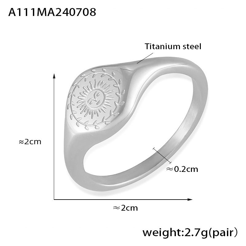 Fashion personality niche cold wind jewelry engraved wreath surrounding the sun design titanium steel gold-plated ring pp