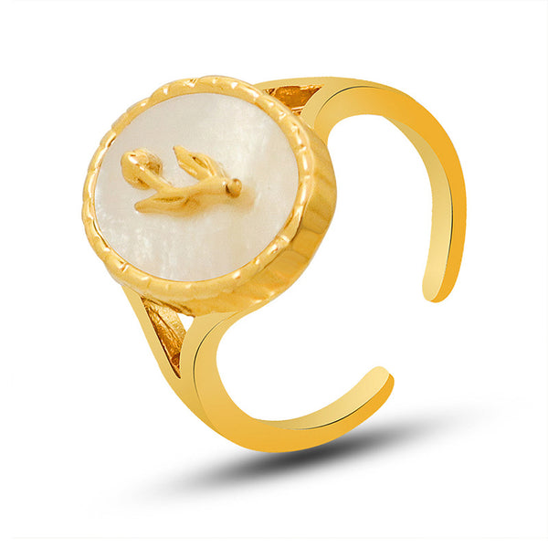 Trend cold wind copper material white sea shell open ring niche light luxury temperament jewelry A316