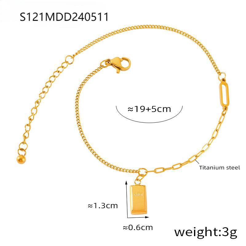 Casual style retro shell small gold brick pendant niche green beaded design temperament titanium steel gold-plated anklet