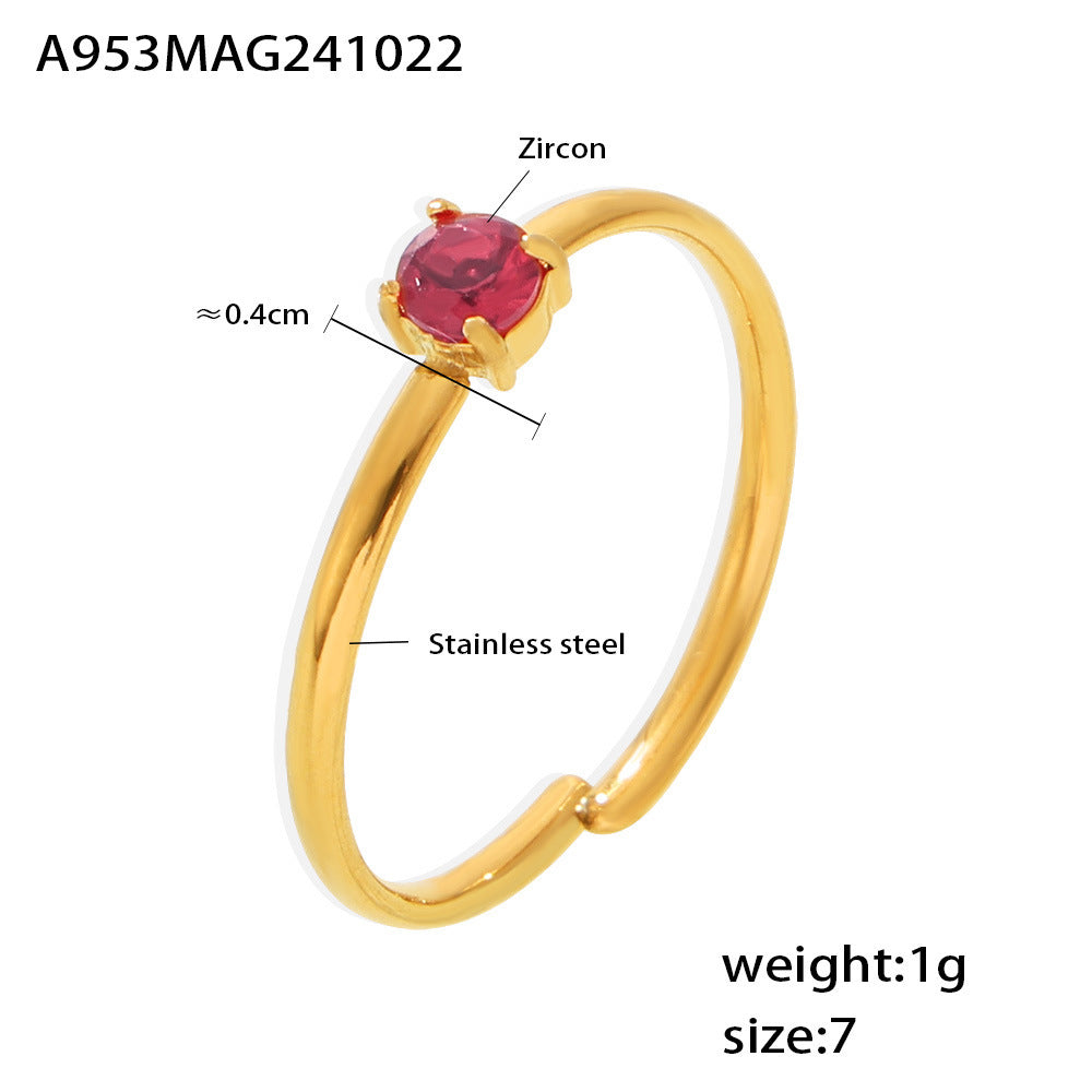 Single-claw zircon ring PVD electroplated stainless steel opening adjustment light luxury index finger ring spot 99