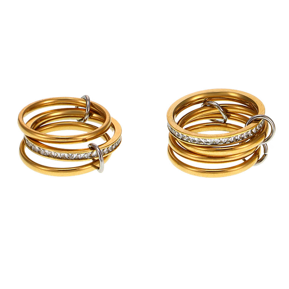 Fashion niche temperament creative personality jewelry stainless steel gold-plated multi-layer middle with diamond ring women 99