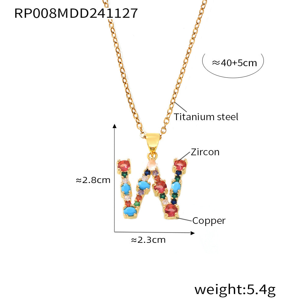 European and American cross-border copper micro-inlaid colored zircon 26 English letters personalized individual pendant niche hip-hop collarbone chain pp