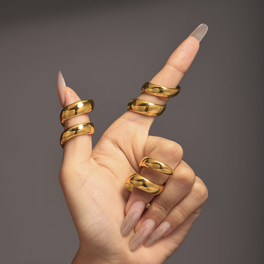 S type thread winding ring stainless steel plated 18K real gold index finger ring trendy pp