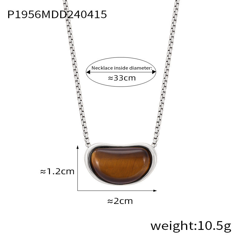 Vintage niche design sense geometric jewelry cold wind temperament tiger's eye stone Maillard wind titanium steel necklace