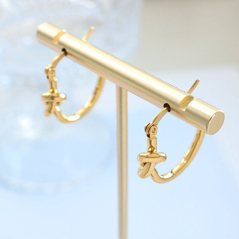 Sexy stud earrings slim loop earrings titanium steel plated 18k gold earrings knotted circle earrings women