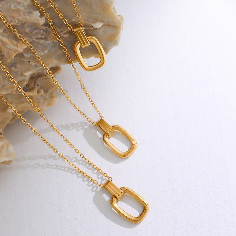 Cold Wind Oval Pendant Necklace Earrings Set Titanium Steel Plated 18K Real Gold Light Luxury Fashion Jewelry 99