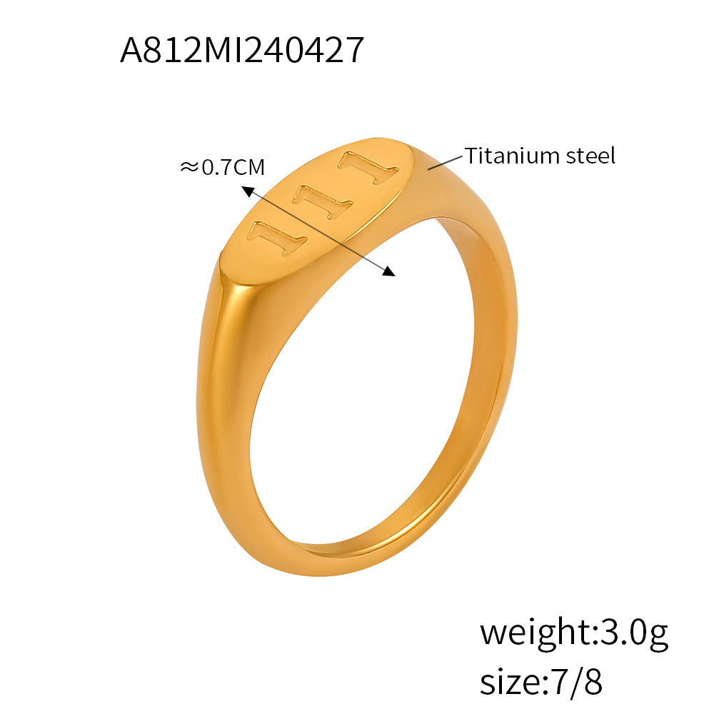 Chic style personality minimalist style elegant index finger ring lucky number three consecutive design sense titanium steel gold-plated ring