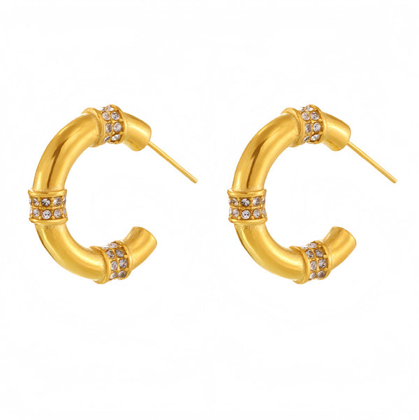 C-shaped geometric diamond stud earrings stainless steel PVD plated 18K real gold women's temperament commuter earrings earrings