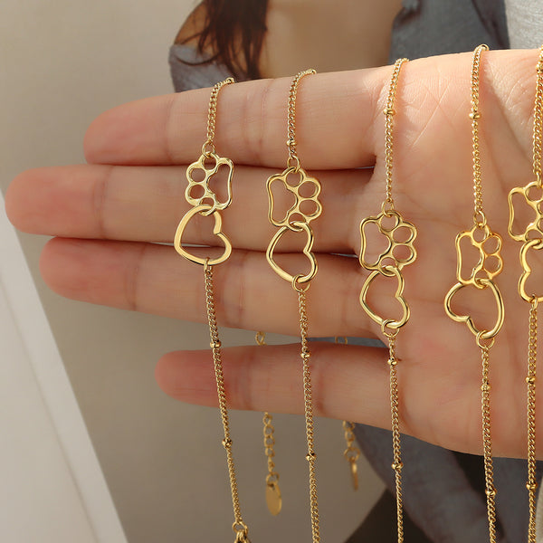 18K gold plated cute foreign style love footprint bracelet, campus little girl titanium steel bracelet jewelry bracelet E014