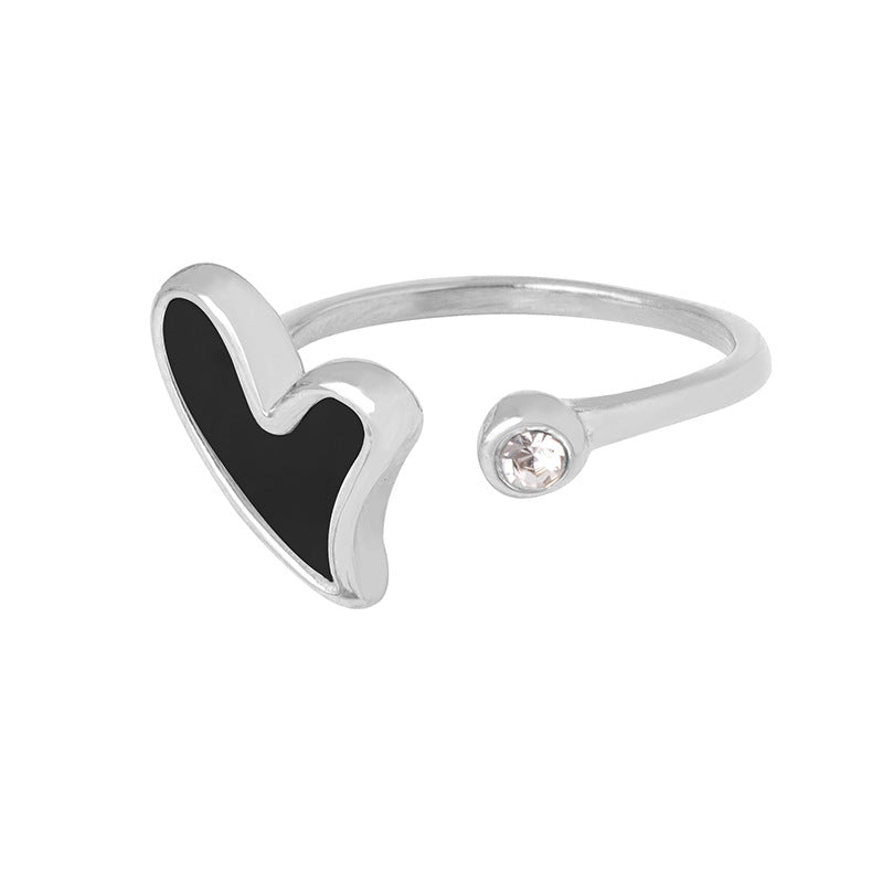 Fashion commuting niche simple versatile geometric shape design sense zircon color shell inlaid titanium steel gold-plated ring pp
