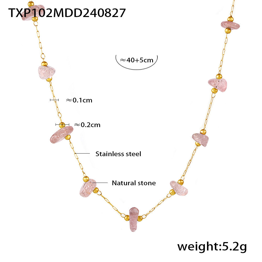 Colored natural gravel necklace bracelet New irregular stainless steel jewelry set for women