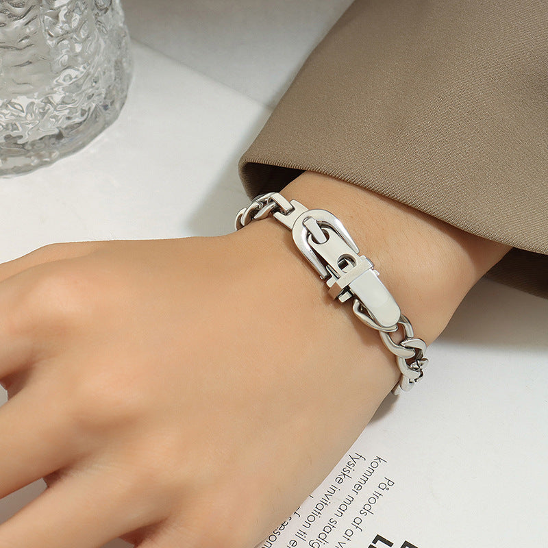 Bracelet Thick Chain Press Buckle Strap Buckle Bracelet Titanium Steel Plated 18k Gold Temperament Hand Jewelry E199