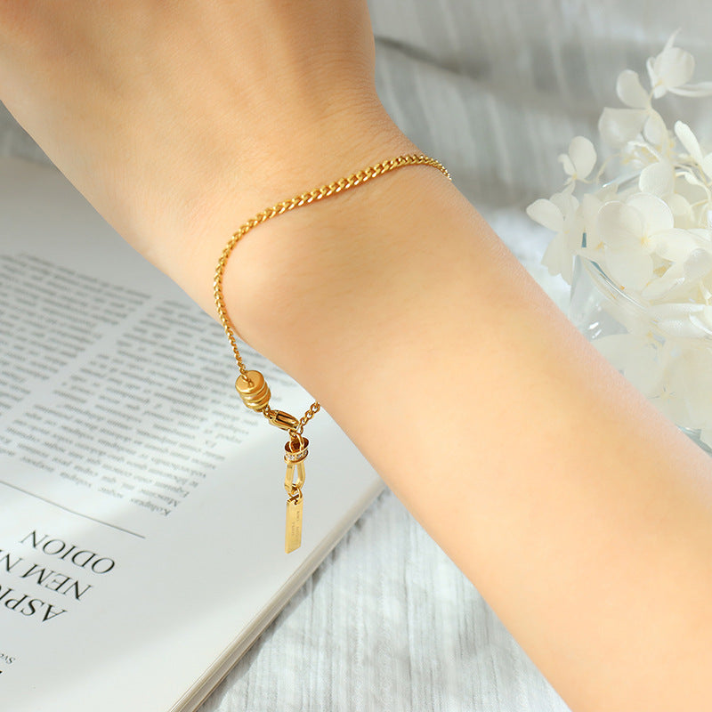inlaid zircon lettering square brand pendant bracelet retro minimalist design hand jewelry titanium steel plated with 18K gold