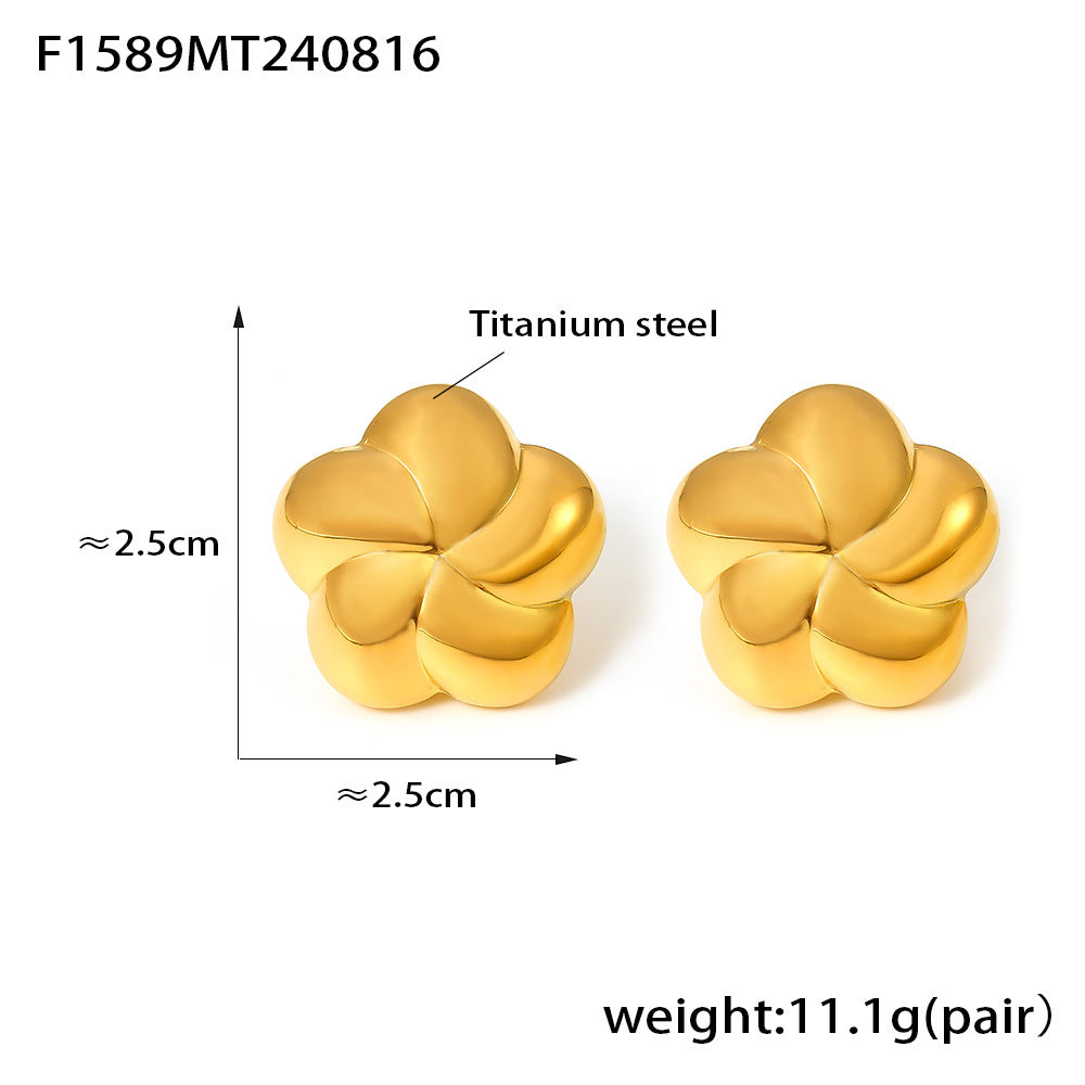 Popular stainless steel exaggerated flower earrings women's French fashion light luxury personalized small flower stud earrings
