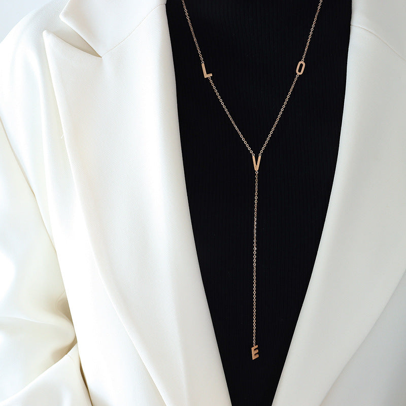 Small fresh love letter long fringed pendant necklace small personalized gold-plated fashion jewelry M014