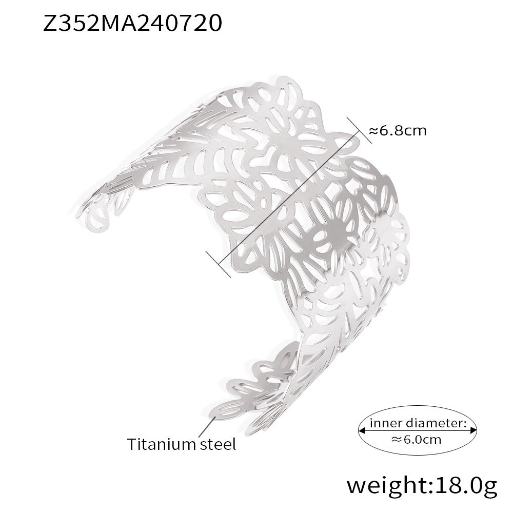 Flower leaf splicing opening bracelet titanium steel plated 18k gold personality exaggerated geometric hollow jewelry pp