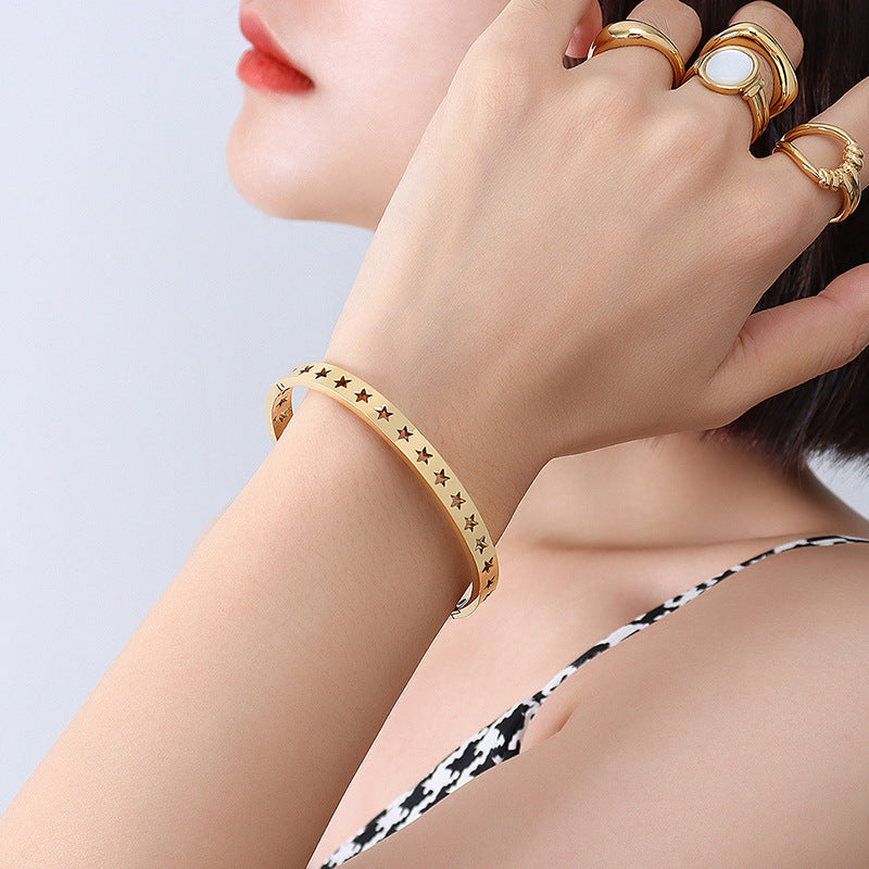 Geometric elements full sky hollow star bracelet titanium steel plated 18K real gold bracelet hand jewelry Z121pp