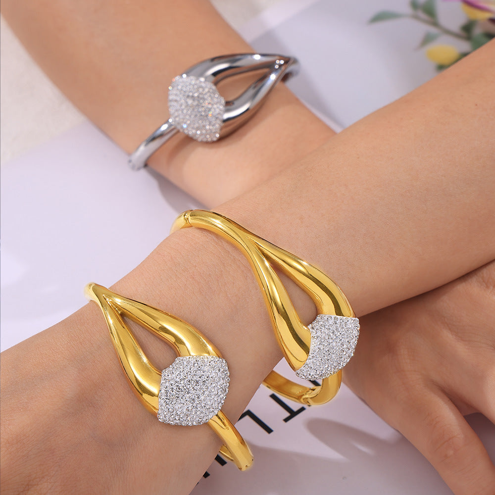 Fashion Personality Simple Versatile Niche Jewelry Geometric Splicing Design Sense Diamond Titanium Steel Gold Plated Bracelet