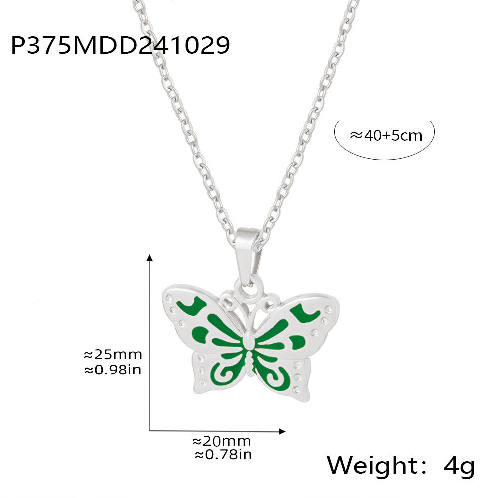 Weights Glazed Butterfly Pendant Earrings Necklace Earrings Stainless Steel Gold Plated Insect Set Spot