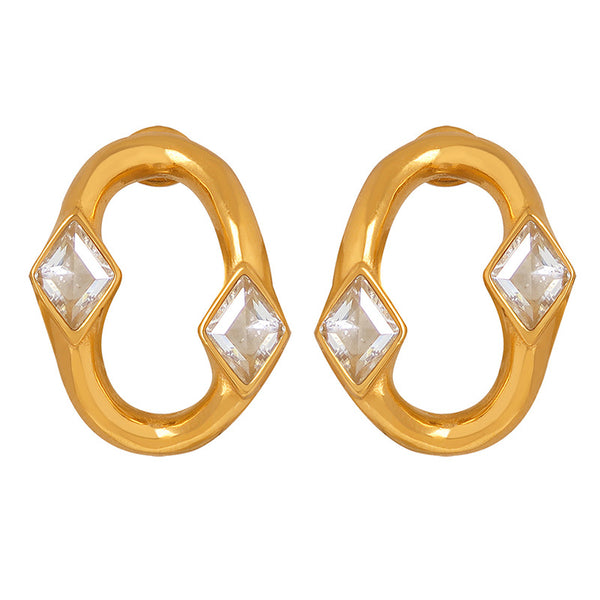 Geometric smooth plain circle niche design titanium steel inlaid rhombus zircon fashion non-fading earrings women's jewelry