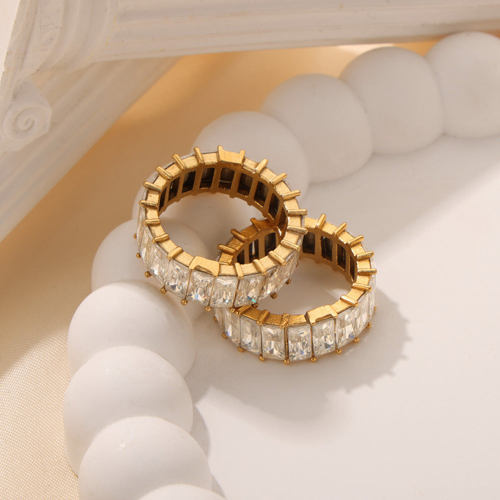 New light luxury fashion personalized titanium steel gold-plated zircon design ring ring jewelry wholesale women
