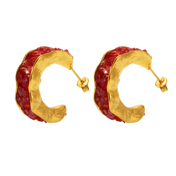 Stainless Steel Crystal Stone C-Type Earrings Sparkling Luxury Temperament PVD Plated Real Gold Earrings