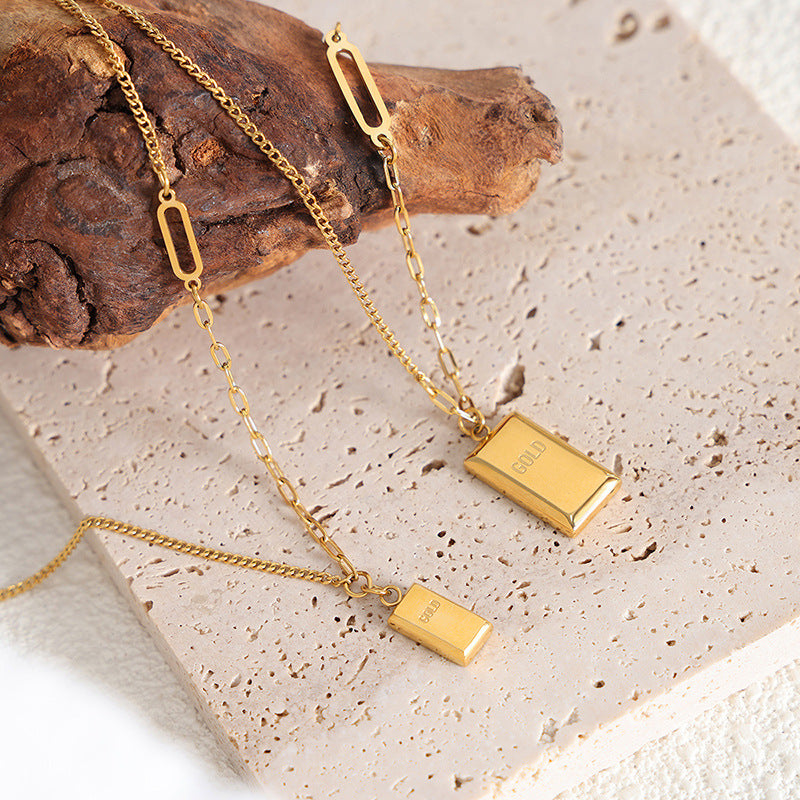 Alphabet geometric square brand pendant niche hip-hop necklace simple cold wind personalized gold-plated anklet jewelry set pp