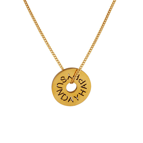 Wind English Hollow Round Brand Pendant Necklace Women's Clavicle Neck Chain Titanium Steel Plated 18k Gold P950pp