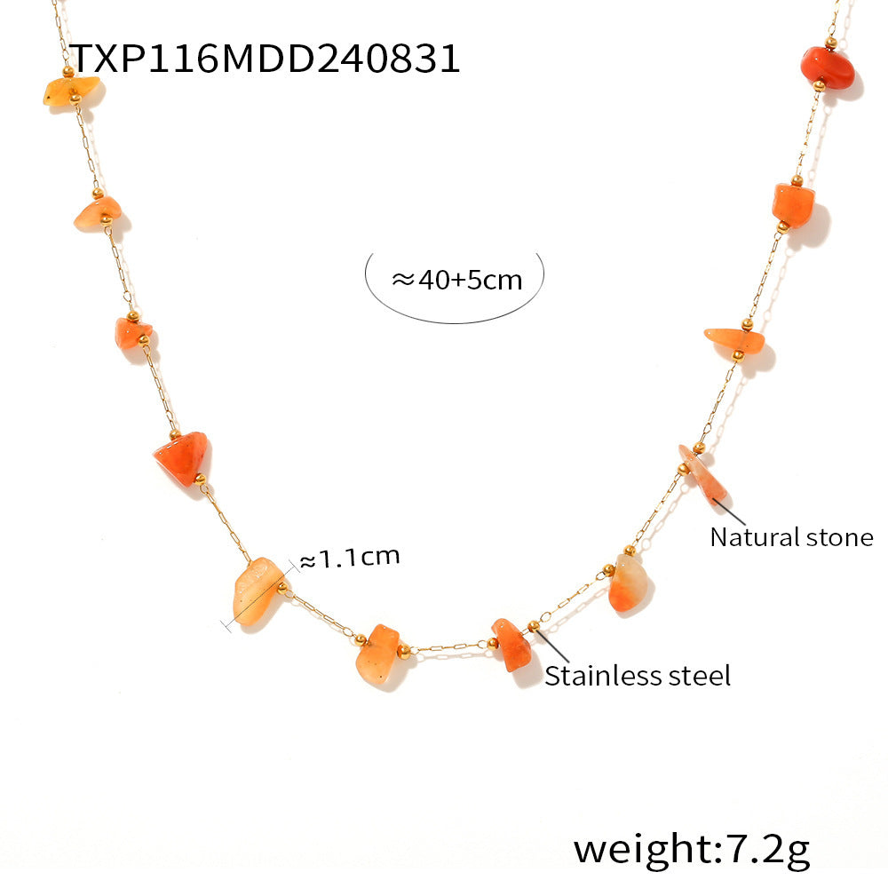 Niche irregular natural gravel collarbone necklace temperament bracelet stainless steel candy color jewelry set pp