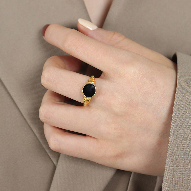 Retro niche simple index finger ring dripping oil twist opening ring titanium steel plated 18K gold women's jewelry pp