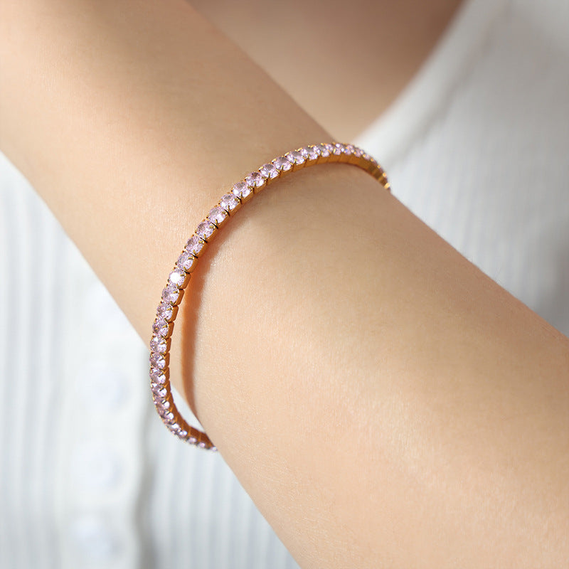 New high-end light luxury full of zircon niche design titanium steel gold-plated personalized bracelet women's jewelry wholesale