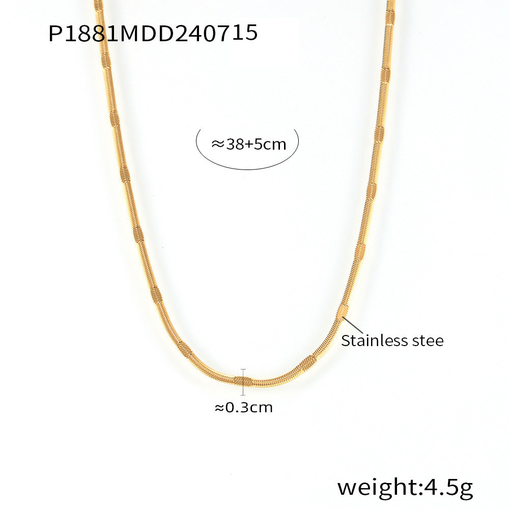 Hot-selling European and American style embossed blade chain, personalized hip-hop trend design, stainless steel plated 18k gold collarbone chain