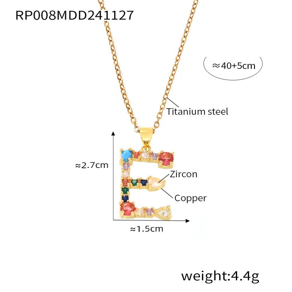 European and American cross-border copper micro-inlaid colored zircon 26 English letters personalized individual pendant niche hip-hop collarbone chain pp