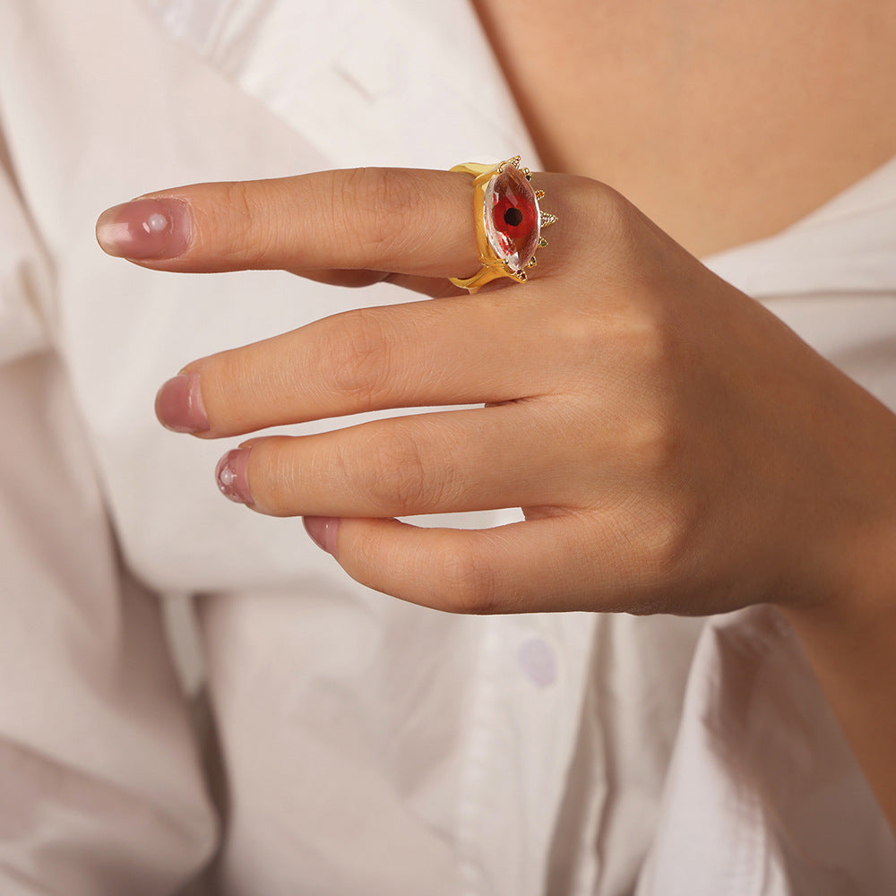 New retro light luxury copper material devil's eye inlaid zircon opening adjustable ring jewelry women's wholesale