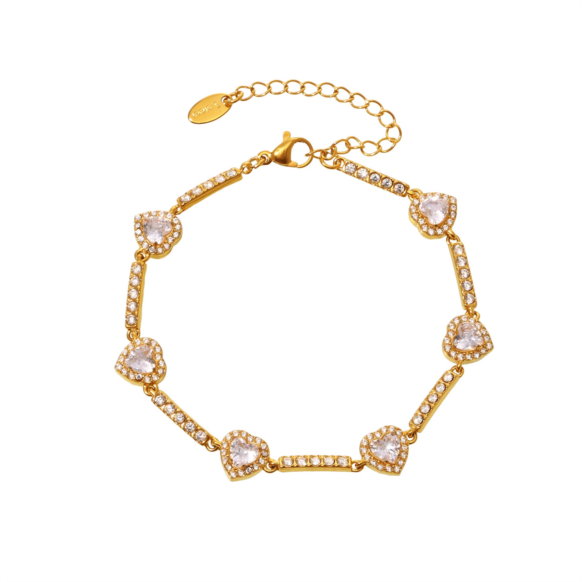 Hot-selling love zircon stainless steel full diamond bracelet hand-inlaid 18K real gold jewelry