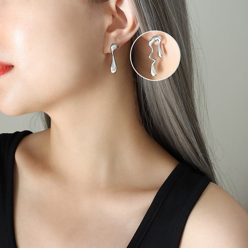 Niche personality unique design special-shaped asymmetric earrings, titanium steel plated 18K gold fashionable new stud earrings 99