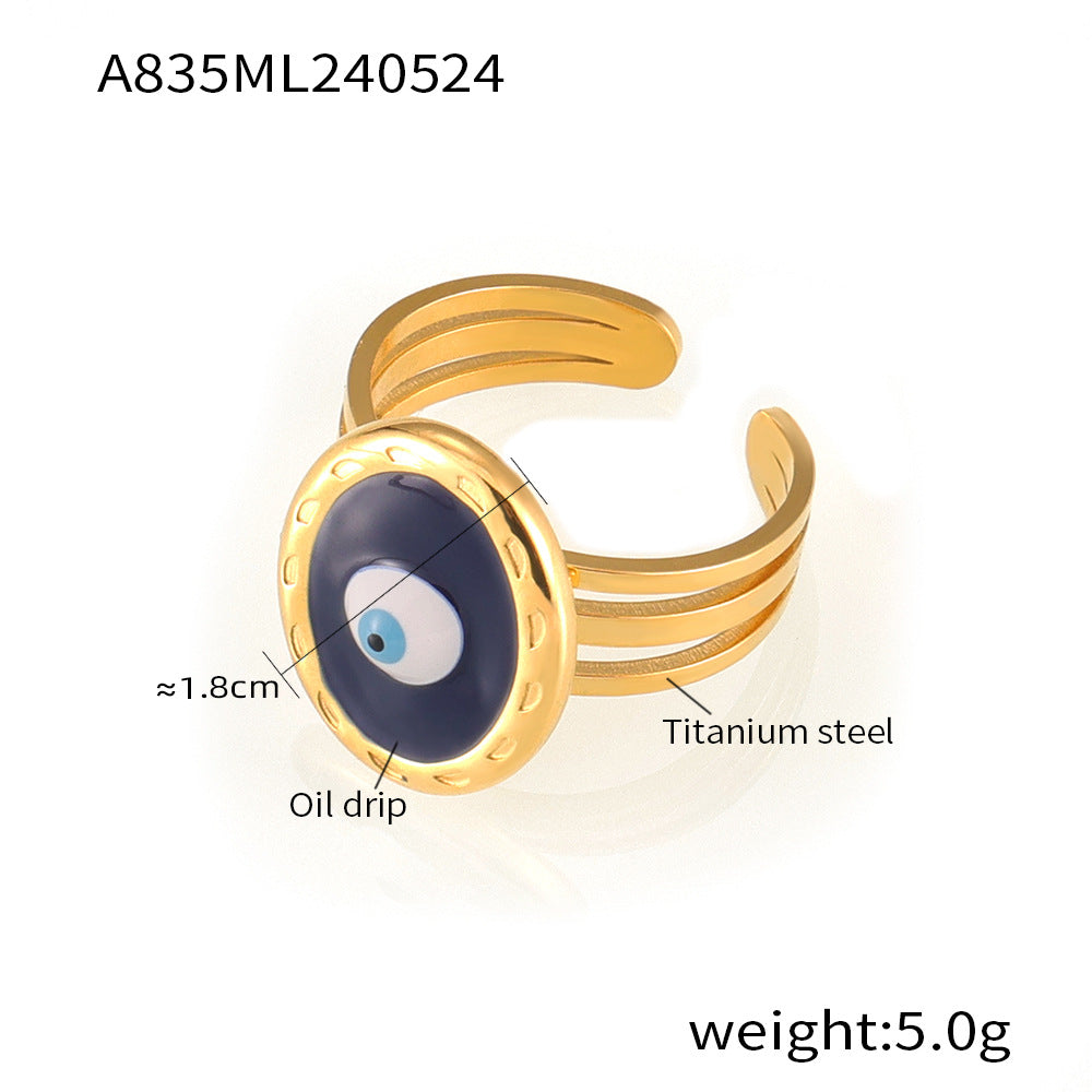 Hot-selling niche devil's eye shape ring, personalized drip oil design, multi-layer hollow titanium steel ring pp