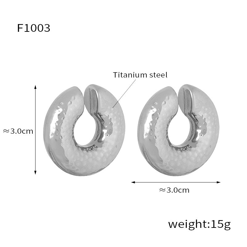New exaggerated personality fashion versatile titanium steel gold-plated geometric U-shaped striped enamel drip earrings jewelry