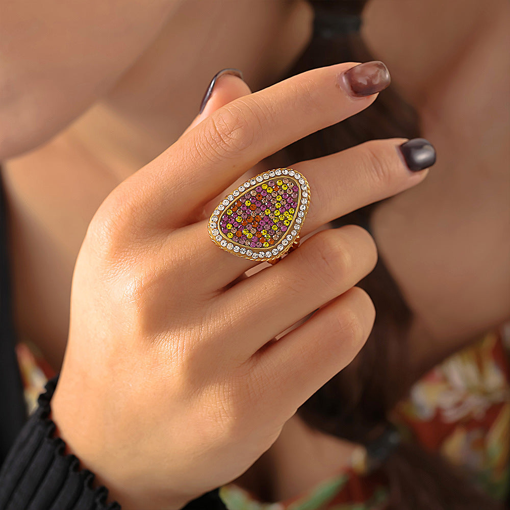 Water drop sticky colored diamond twist edge ring titanium steel PVD plated 18k real gold ins fashion new jewelry pp