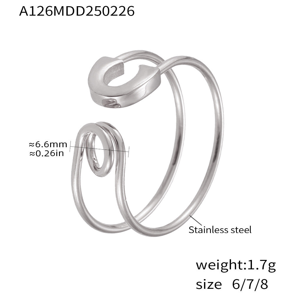 Creative pin line opening ring stainless steel electroplated 18K gold ring unique niche jewelry wholesale