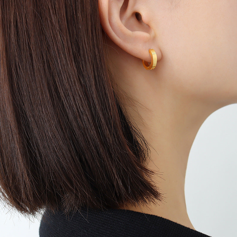 Cold wind light luxury trend geometric circle stainless steel earrings titanium steel plated 18K real gold ear jewelry